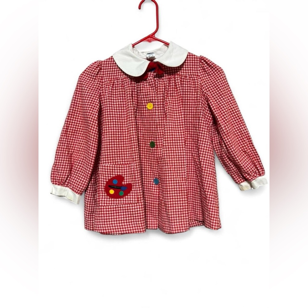 Vintage 80’s Red Gingham Children's Coat with Colorful Buttons